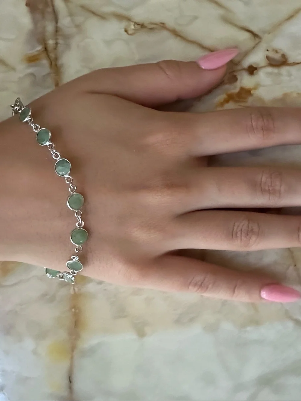 925 Sterling Silver Green emerald Stone  Bracelet